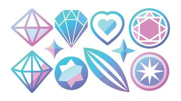 Hologram sticker. Holographic stickers with guilloche pattern in various shapes. Iridescent shiny textured labels for product guarantee quality. Isolated set vector