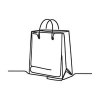 Shopping bag in continuous line art drawing style. Paper package minimalist black linear sketch isolated on white background. illustration vector
