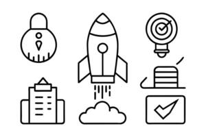 Startup and business launch related editable stroke outline icon set illustration on white background vector