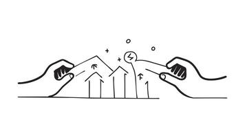 Growth. Teamwork business concept doodle line art on white background. vector