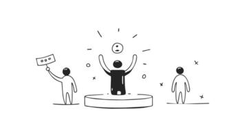 The winner. On the winner stage podium. The best and most successful colleagues on the success scale. doodle line art on white background vector