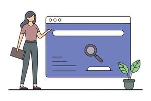Browser Search Website Page with women line with illustration on white background vector