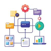 Data development workflow flat illustration on white background. vector