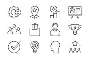 Soft skills concept editable stroke outline icon set illustration on white background vector