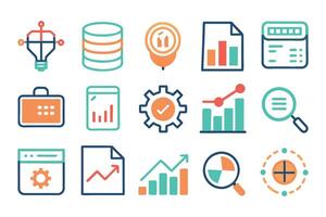 Data analysis concept editable stroke outline icon set illustration on white background vector