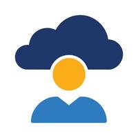 User with cloud computing icon flat illustration on white background vector