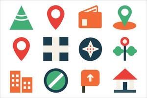 Navigation road and map icon set illustration on white background vector
