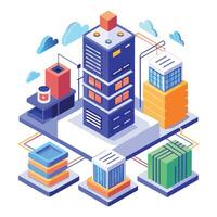Data exploration data center model flat illustration on white background vector