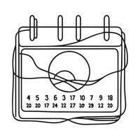 Paper calendar in continuous line art drawing style. Abstract date on calendar page black linear design isolated on white background. illustration vector