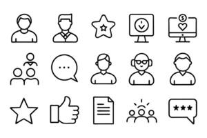 Set of assorted Customer review feedback and opinion editable stroke outline icon set illustration on white background. vector