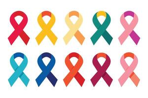 Awareness ribbon editable stroke outline icon set illustration on white background vector