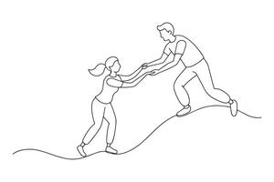 helping a partner concept Continuous line art illustration on white background. vector