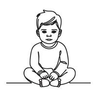 simple hand drawn single continuous line art of Baby boy sitting in continuous line art drawing style. vector