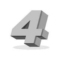 Number 4 3d white numbers. Realistic gray plastic bubble digits inflated mathematic 4 number isolated set vector