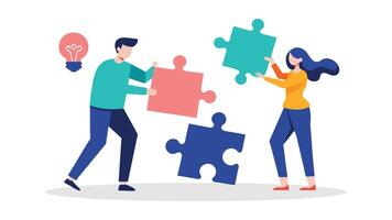 Solving problems and finding solutions. People holding puzzle elements. flat illustration on white background vector