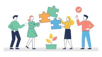 Solving problems and finding solutions. People holding puzzle elements. illustration. Doodle simple brush Drawing on white background..e vector