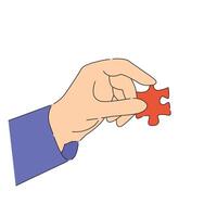 A hand holding a red puzzle piece, symbolizing connection and problem solving flat illustration on white background vector