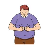 Man worried about belly fat, flat illustration on white background. vector