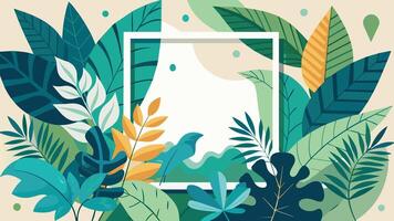 Abstract background with leaves and frame flat illustration vector