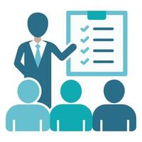 Presentation education learning. Checklist. Business illustration. icon shapes The business team listens to the teacher. on white background vector