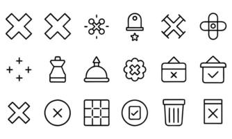 Reject mistake wrong editable stroke outline icons set isolated on white background flat illustration.. vector
