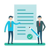 Agreement. Contract. Business people standing on a signed contract. Concept business illustration on white backgroun vector