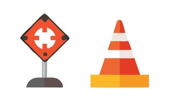 Road block and traffic sign editable stroke outline icons set isolated on white background flat illustration.. vector