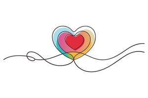 Heart and color shape love sign one line continuous line art drawing illustration on white background vector