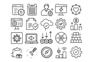 Devops methodology editable stroke outline icons set isolated on white background flat illustration. vector