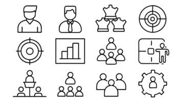 Procurement management and strategy editable stroke outline icons set isolated on white background flat illustration. vector