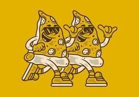 Retro pizza mascot character illustration in running pose vector