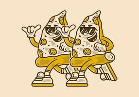 Retro pizza mascot character illustration in running pose vector