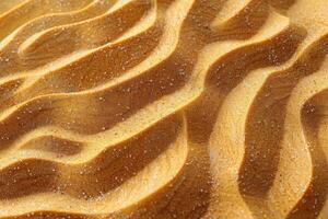 Close-up of wavy sand texture with detailed patterns, capturing the natural beauty of desert dunes photo