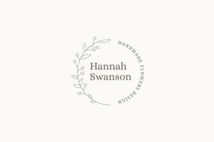 Tree branch with leaves and berries circle line logo design template illustration vector