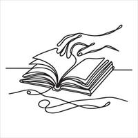 one line hand drawn single continuous line art of minimal line to Open book in continuous line art drawing style. vector