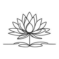 Lotus flower in continuous line art drawing style. Water lily black linear design isolated on white background. illustration. vector
