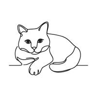 Cat resting in continuous line art drawing style. Abstract cat lying down and lazy looking at camera black linear design isolated on white background. Vec. vector