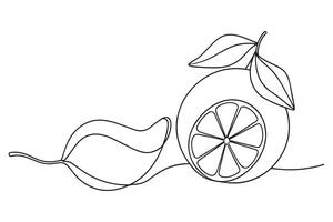 Lemon and a slice of fruit continuous line art illustration vector