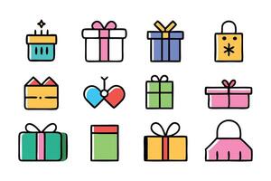 gift Doodle related colorful icon set flat illustration on white background.eps Image type vector