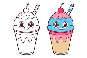 Cartoon Ice Cream, icon logo, element design, with sprinkles and waffle roll, isolated on white background. vector
