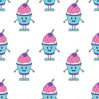 Pattern with cartoon Ice cream with berry, on white background. vector