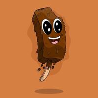 Cute happy 3d melting ice cream chocolate stick with big cartoon eyes. vector