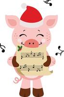 Funny pig singing Christmas song vector