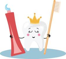 Funny tooth with toothbrush and toothpaste vector