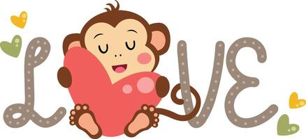 amor palabra con linda mono participación un corazón vector