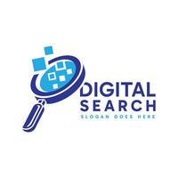 Digital Search logo design. Abstract magnifying glass combined with digital and tech element. vector