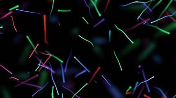 Abstract aquarium background with vibrant color neon lines floating with bright glow effect. Underwater long shapes animation for fun, relax, music visualisation or modern art performance. 4K 60fps video