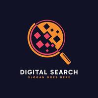 Digital Search logo design. Abstract magnifying glass combined with digital and tech element. vector