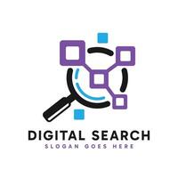 Digital Search logo design. Abstract magnifying glass combined with digital and tech element. vector