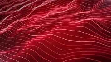 Looped background with shiny red stream of waves made of glowing particles and curvy lines with white light and shadows. Computer science and digital data flow screensaver. Seamless vj loop , 4K 60fps video